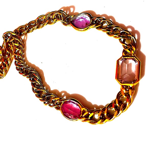 Ciner Vintage Gold Tone Metal Curb Link Chain Crystal Necklace